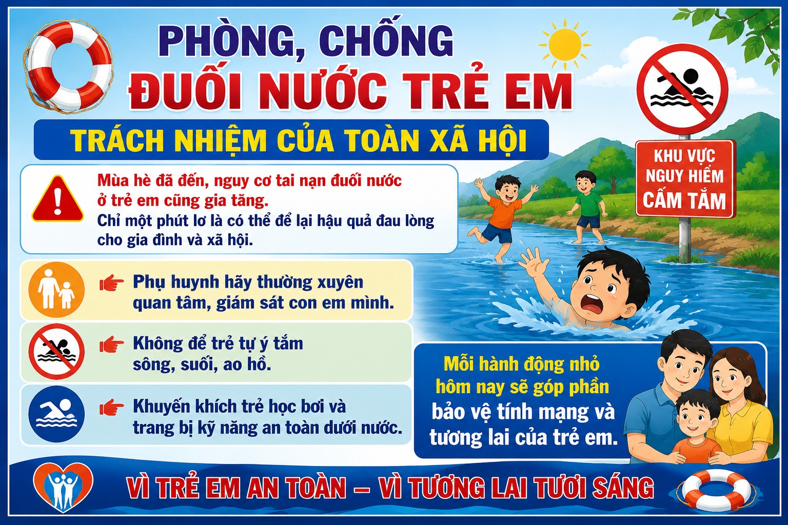 Tăng cường phòng chống tai nạn giao thông và đuối nước trẻ em trong dịp hè năm 2026