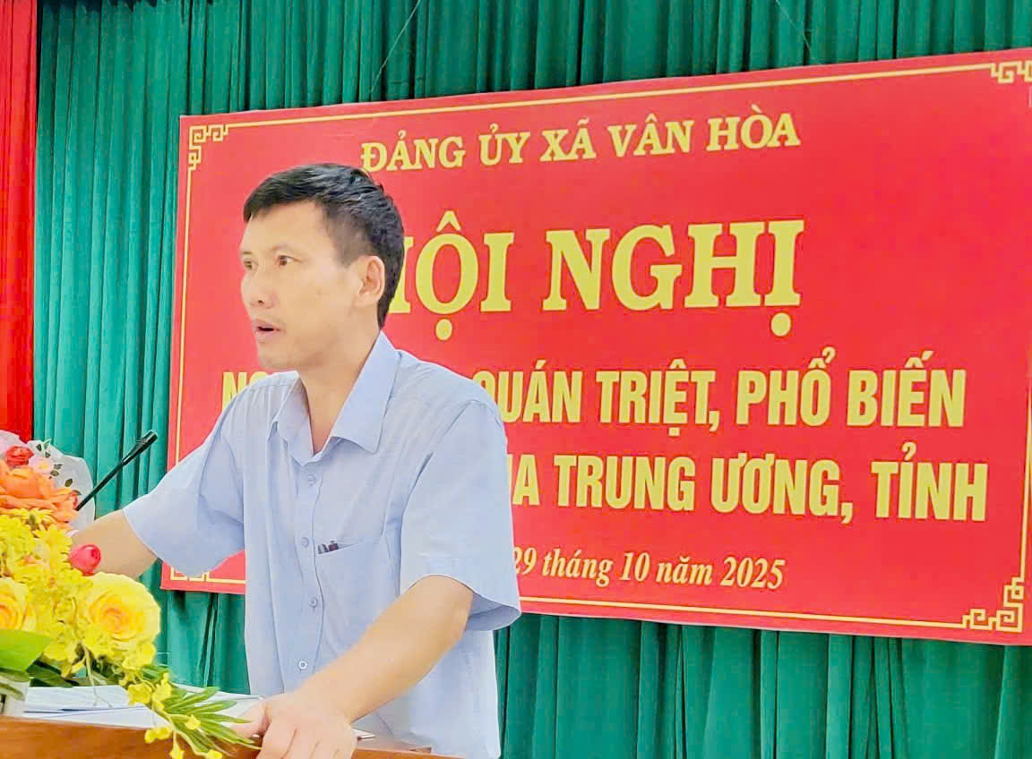 ĐẢNG ỦY XÃ VÂN HÒA TỔ CHỨC HỘI NGHỊ NGHIÊN CỨU, QUÁN TRIỆT, PHỔ BIẾN CÁC VĂN BẢN CỦA TRUNG ƯƠNG VÀ TỈNH